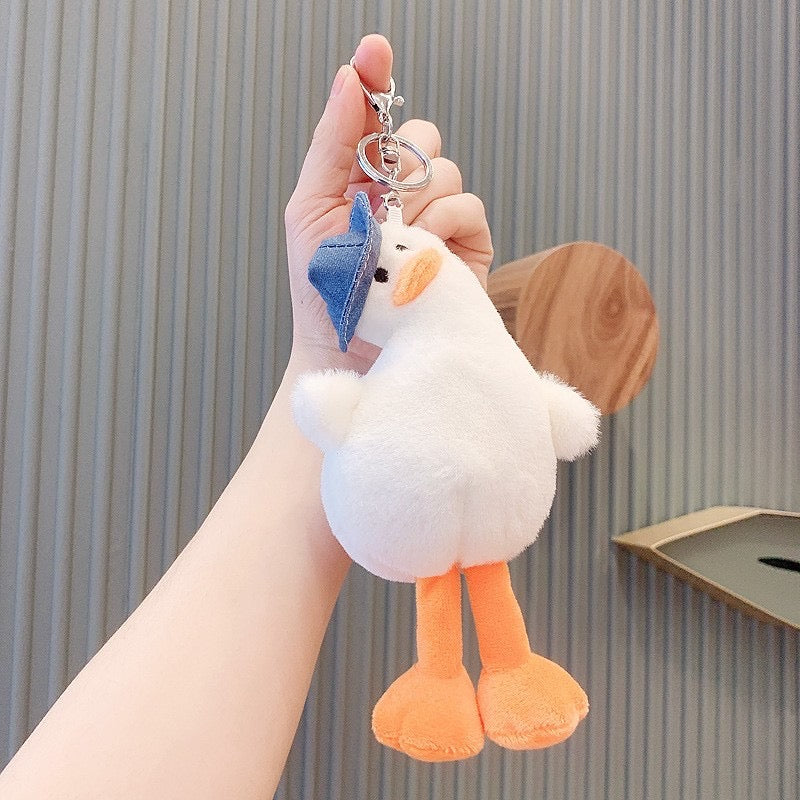 Cartoon duck plush Keychain, Cute doll pendant metal keyring