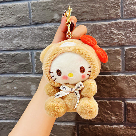 Cartoon Sanrio plush Keychain, Cute doll pendant metal keyring