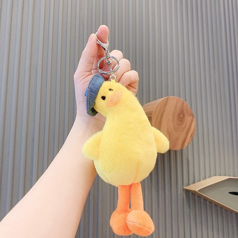 Cartoon duck plush Keychain, Cute doll pendant metal keyring