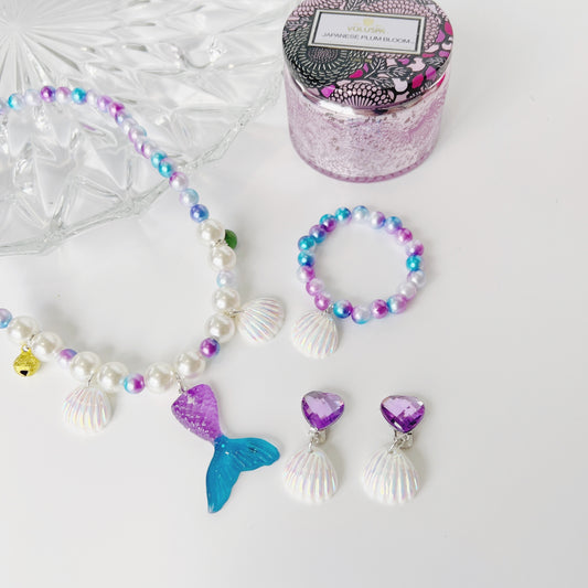 Princess Mermaid  Necklace earrings  bracelet Jewellery set